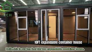 10FT Flat roof expandable container house with front full grass curtain wall