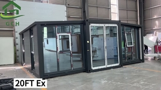 20FT expandable container house with front full grass curtain wall