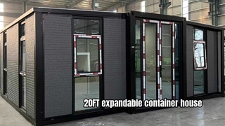 20FT expandable container house with Floor-to-ceiling windows and metal carved board
