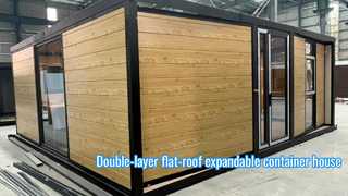 Double-layer flat-roof expandable container house, with yellow metal embossed panel exterior walls 