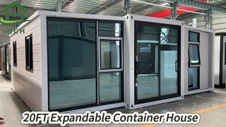 20FT expandable container house with half glass curtain wall and half Great Wall panel 